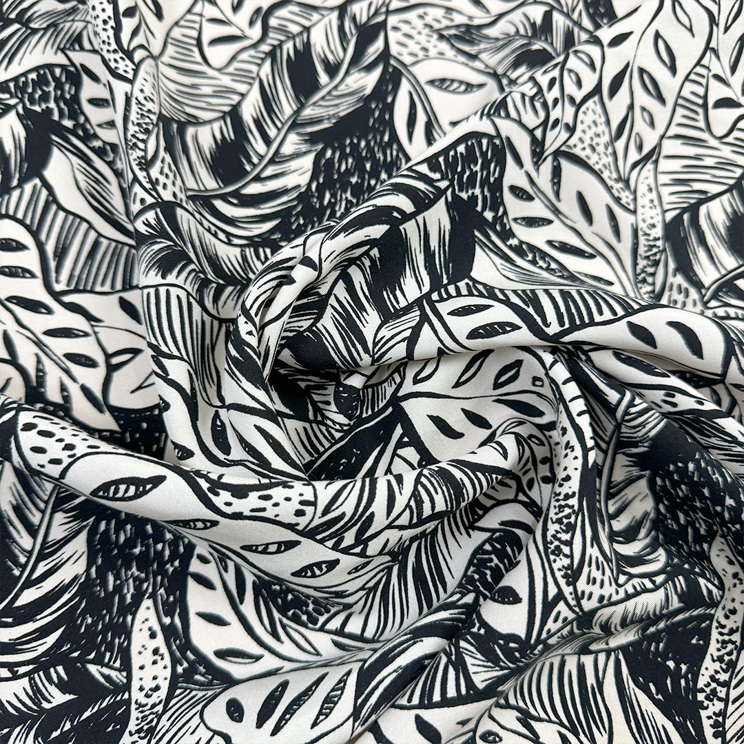 'Rousseau's garden' rayon challis blouseweight - black/ivory 1.875 yd
