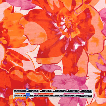 Italian 'brilliant floral' viscose blouse weight - blood orange/orchid 1.5 yd