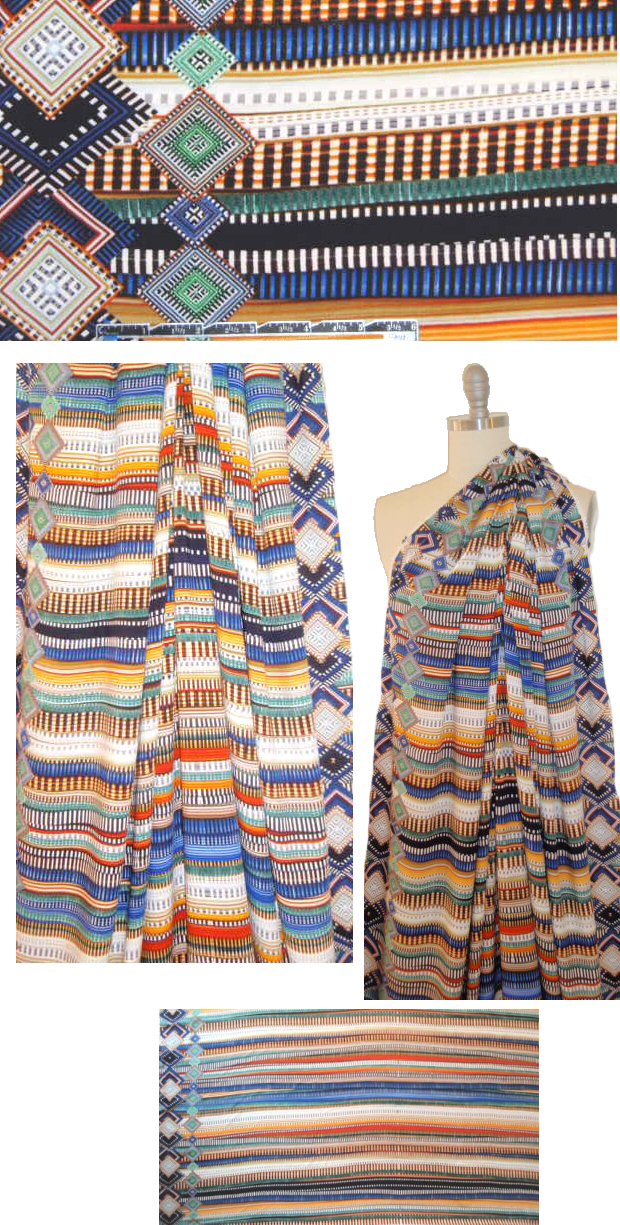 stripey graphic border design viscose woven