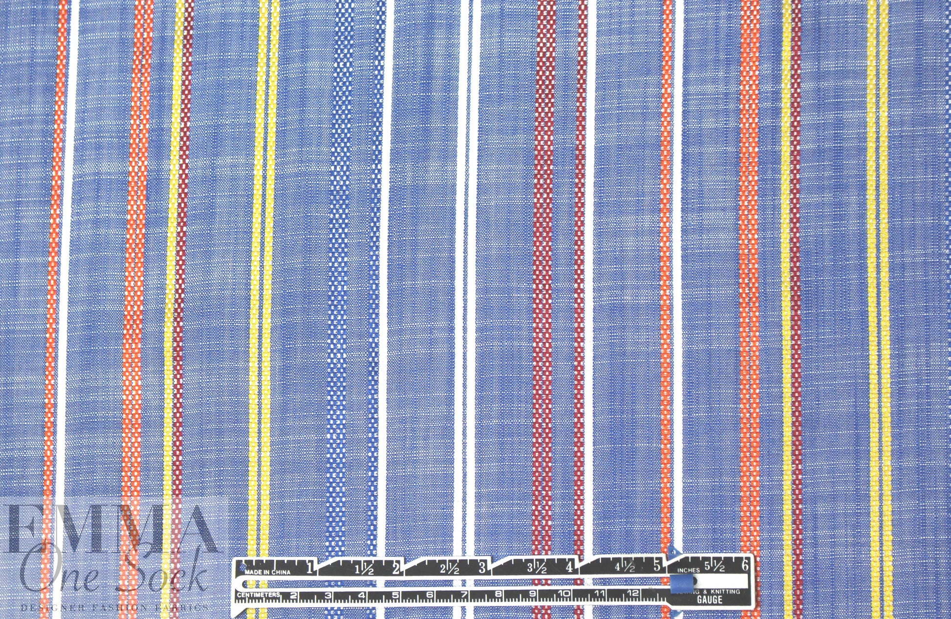 viscose chambray jacquard stripe shirting - blue/red 1.25 yd