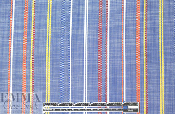 viscose chambray jacquard stripe shirting - blue/red 1.25 yd