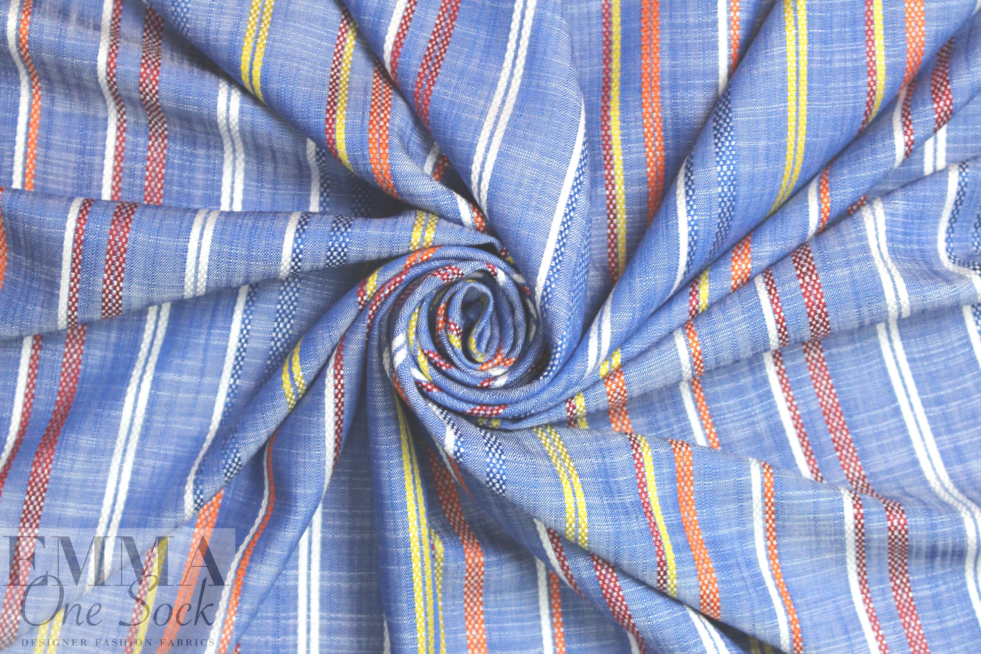 viscose chambray jacquard stripe shirting - blue/red