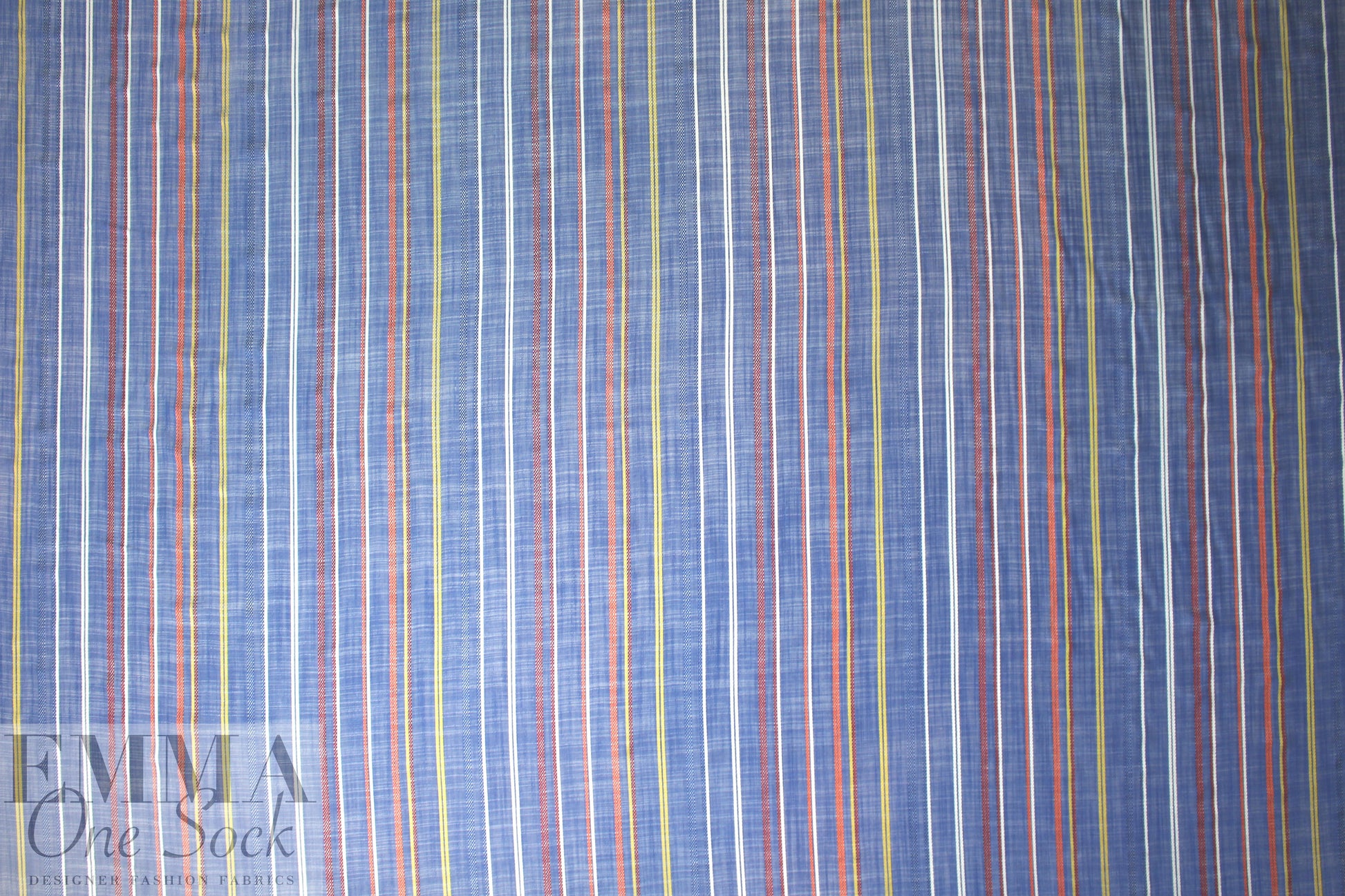 viscose chambray jacquard stripe shirting - blue/red 1.25 yd