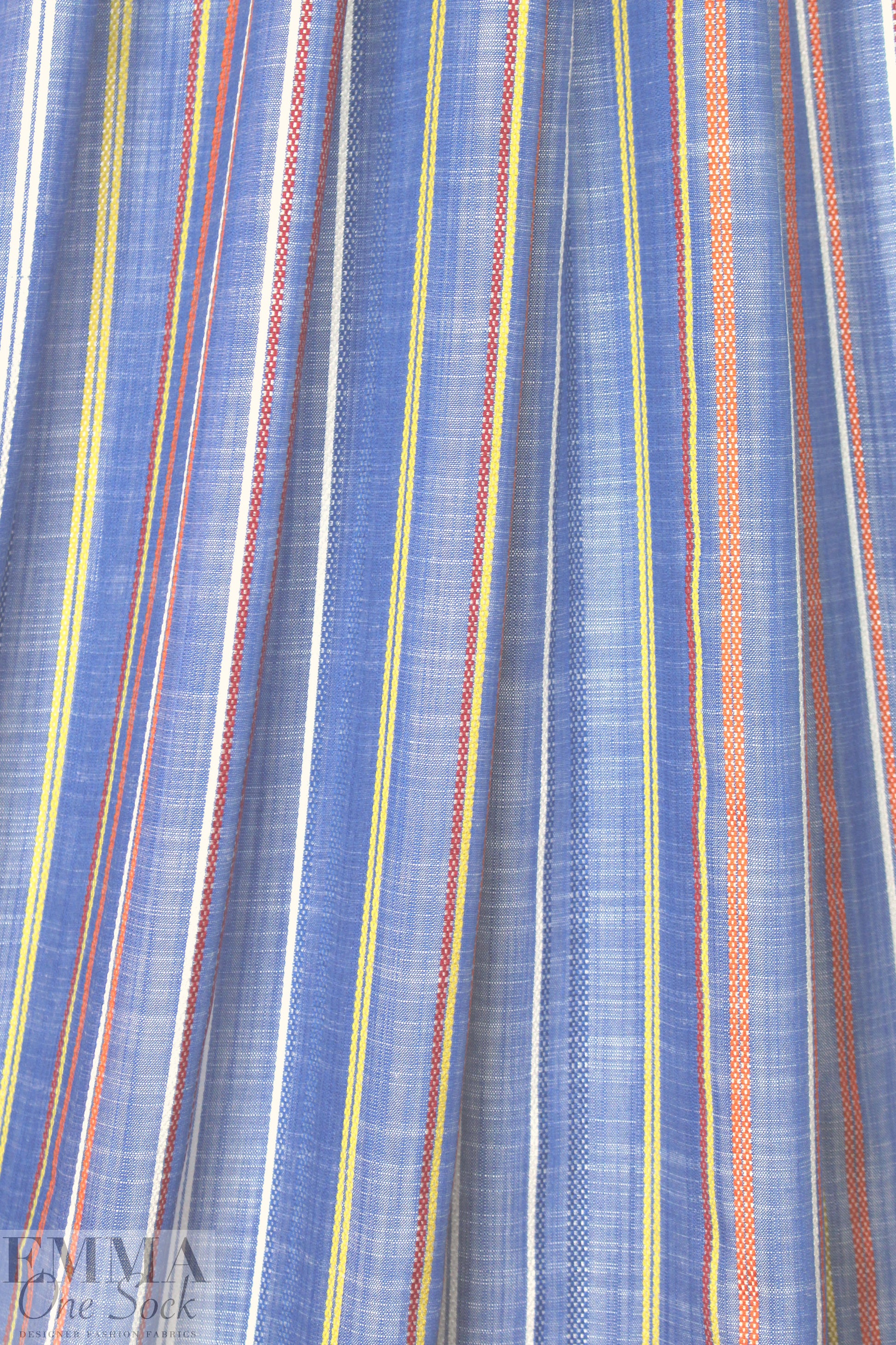 viscose chambray jacquard stripe shirting - blue/red 1.25 yd