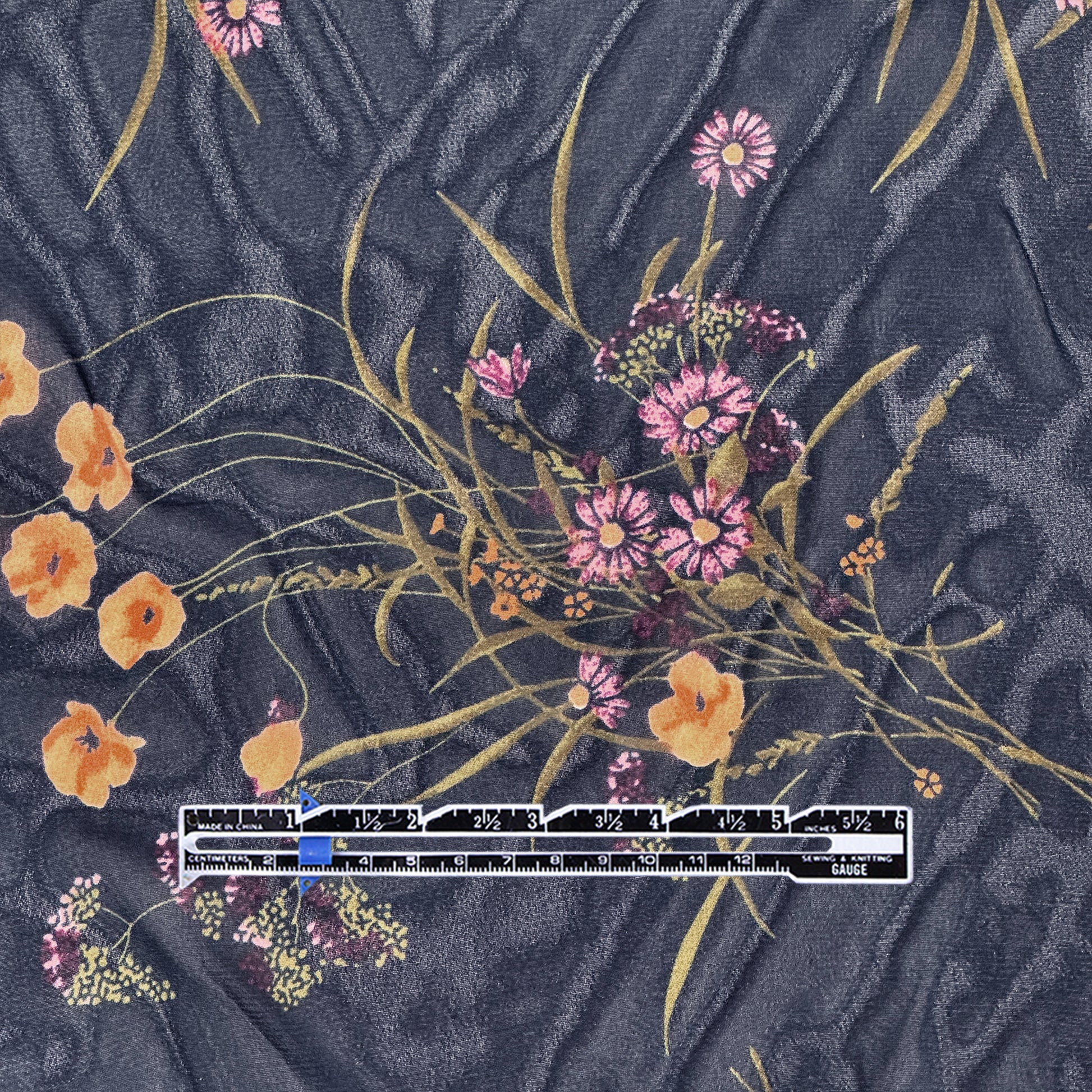 CA designer 'midnight floral' sheer viscose crepe woven