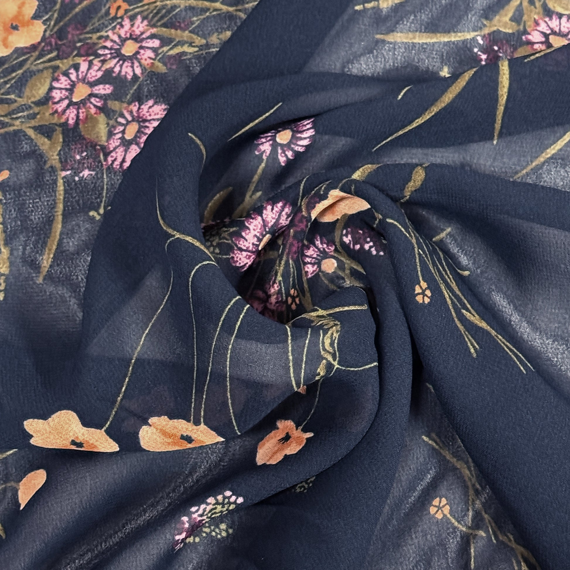 CA designer 'midnight floral' sheer viscose crepe woven