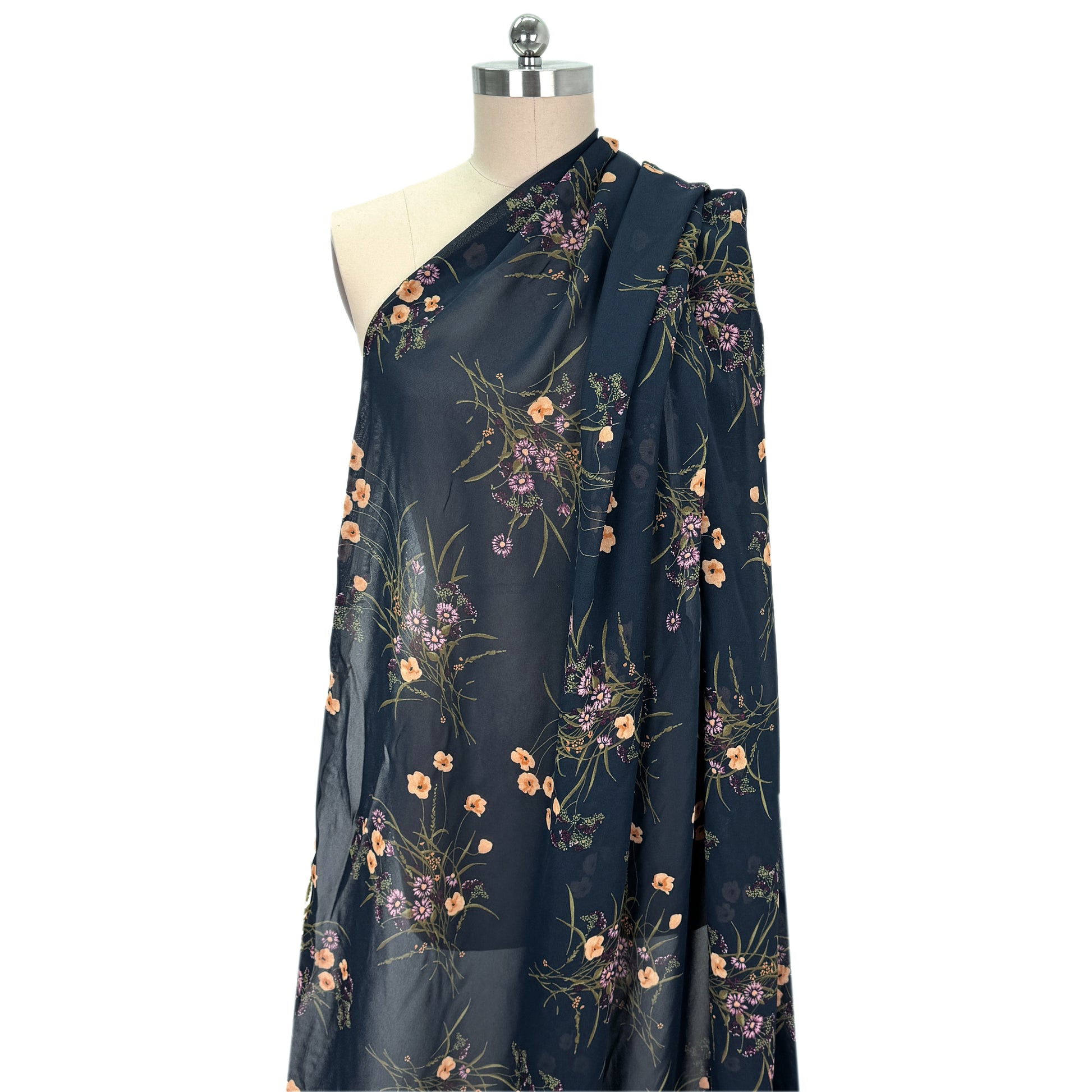 CA designer 'midnight floral' sheer viscose crepe woven