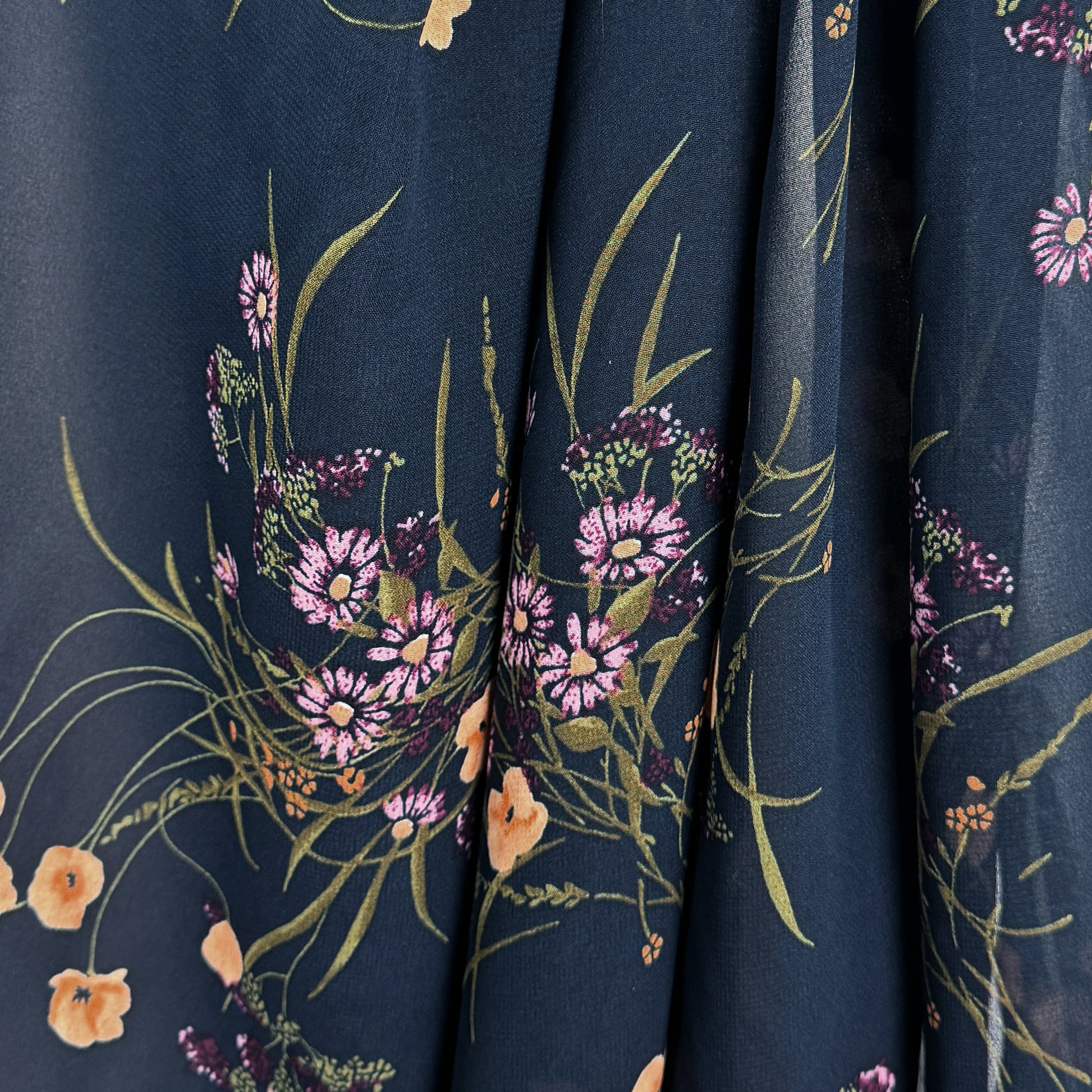 CA designer 'midnight floral' sheer viscose crepe woven