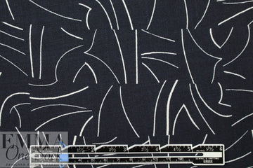 midnight/white linear print linen-look rayon woven 1.625 yd
