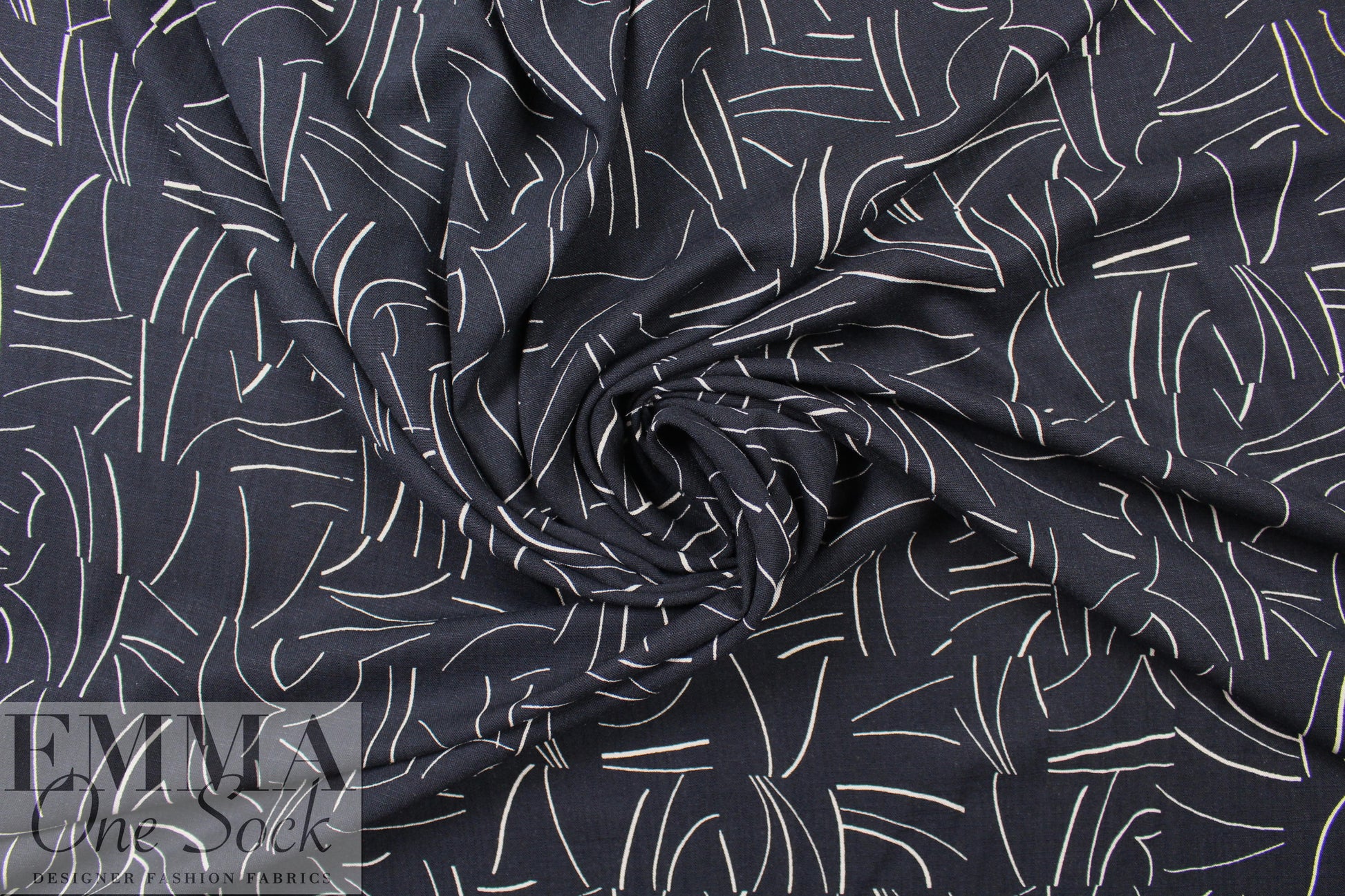 midnight/white linear print linen-look rayon woven 1.75 yds
