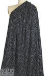 midnight/white linear print linen-look rayon woven 1 yard