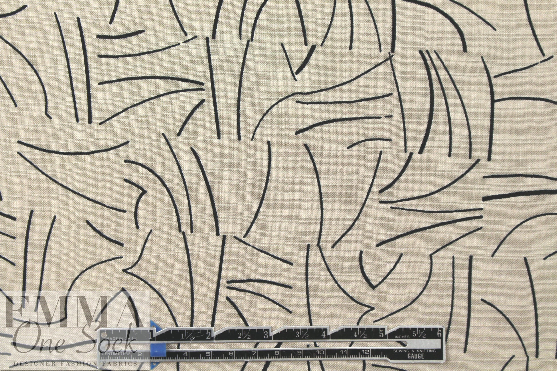 ecru/black linear print linen-look rayon woven 2.375 yds