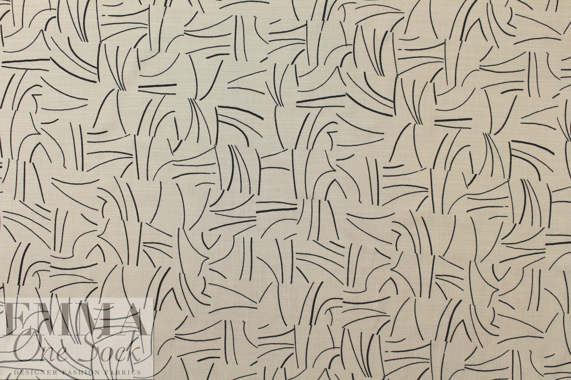 ecru/black linear print linen-look rayon woven .75 yds