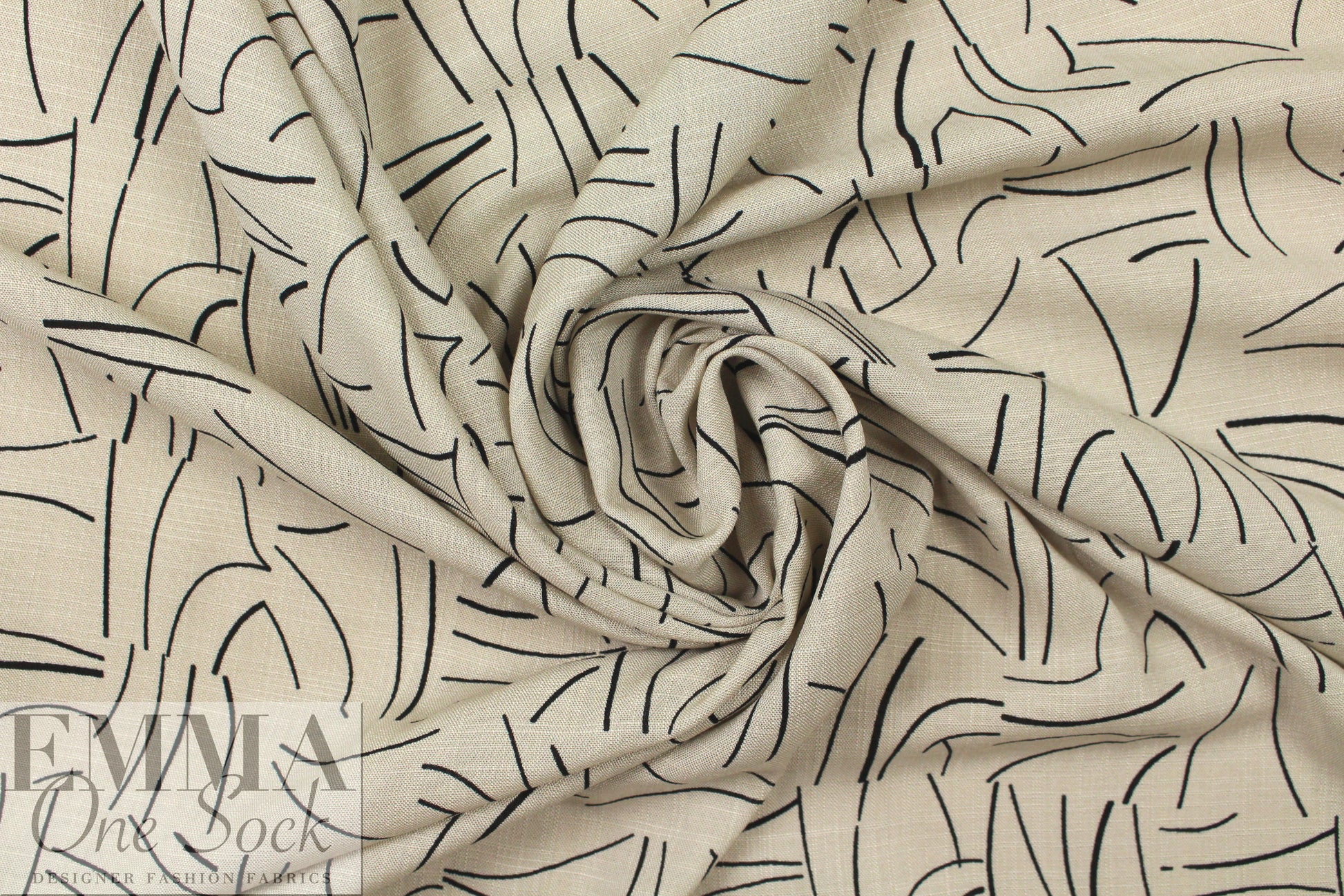 ecru/black linear print linen-look rayon woven 2.375 yds