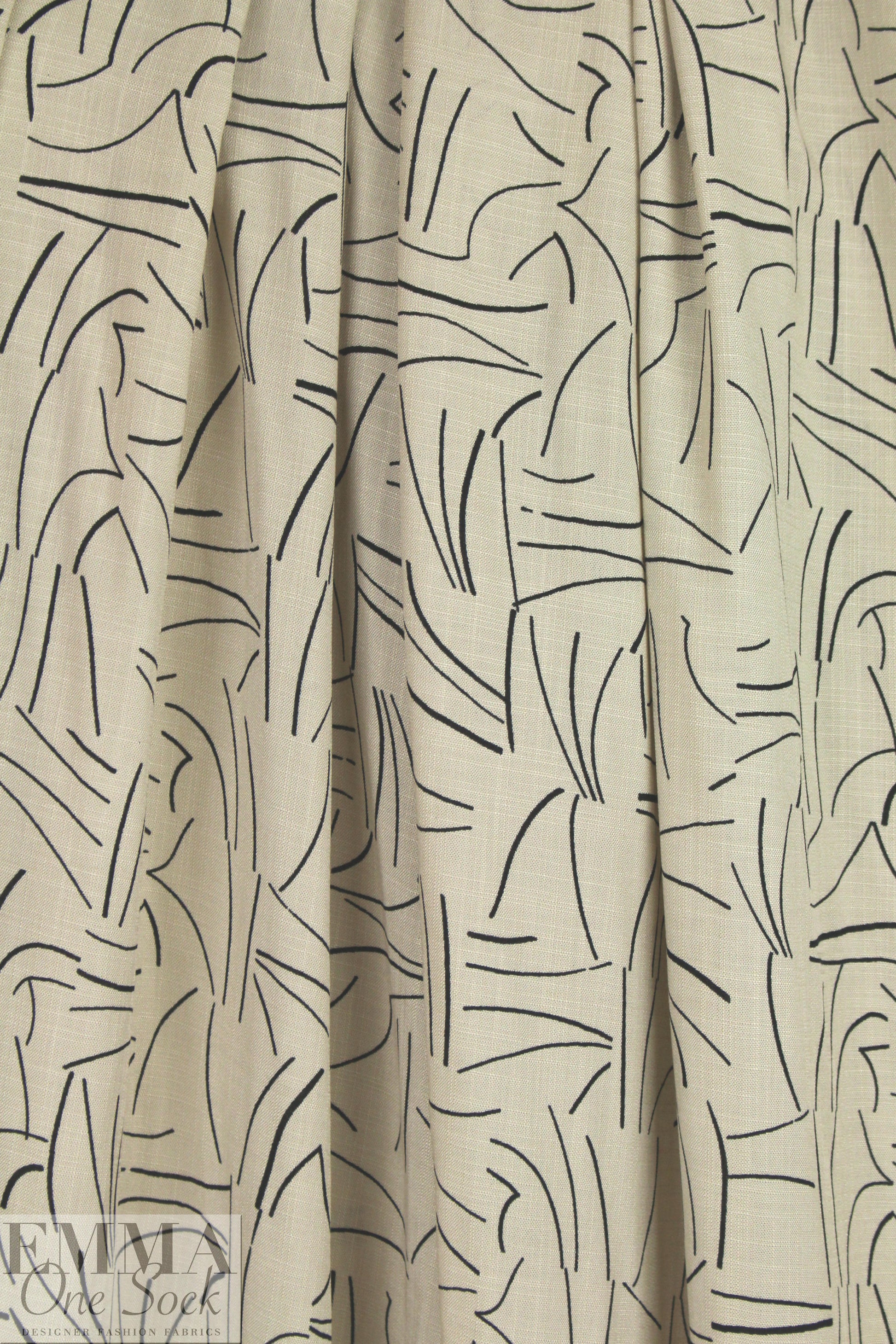 ecru/black linear print linen-look rayon woven 2.375 yds