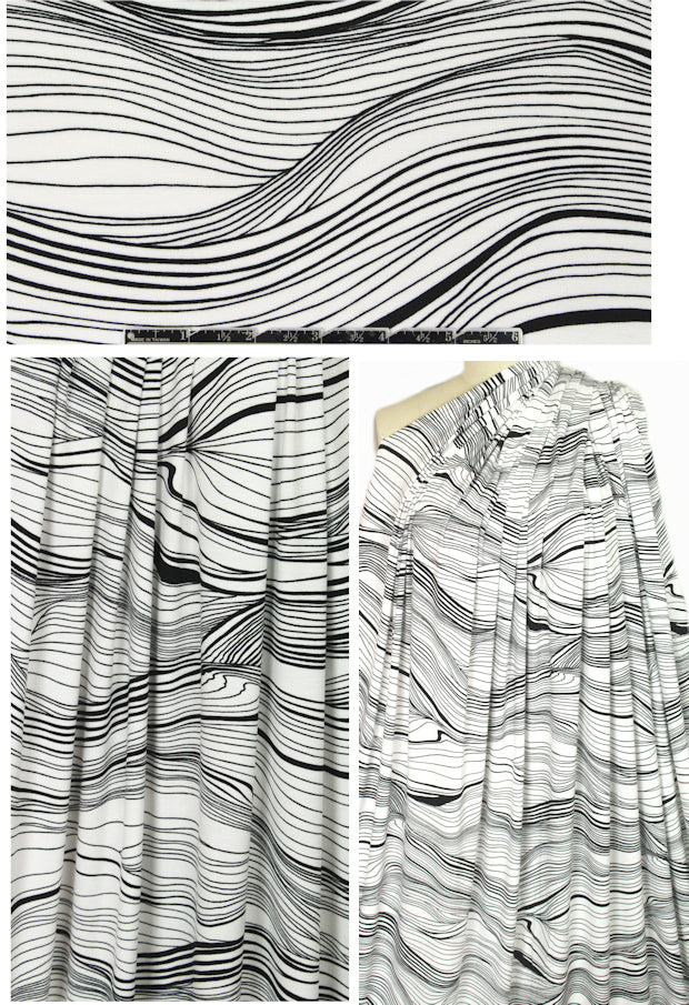 lightweight viscose/spandex knit - black/white wavy