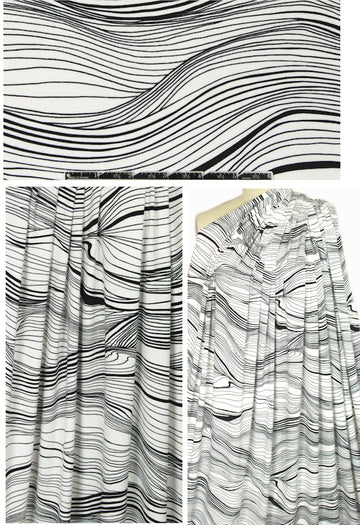 lightweight viscose/spandex knit - black/white wavy