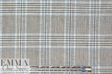 sky/black/white yarn-dyed rayon/linen plaid 1.5 yd