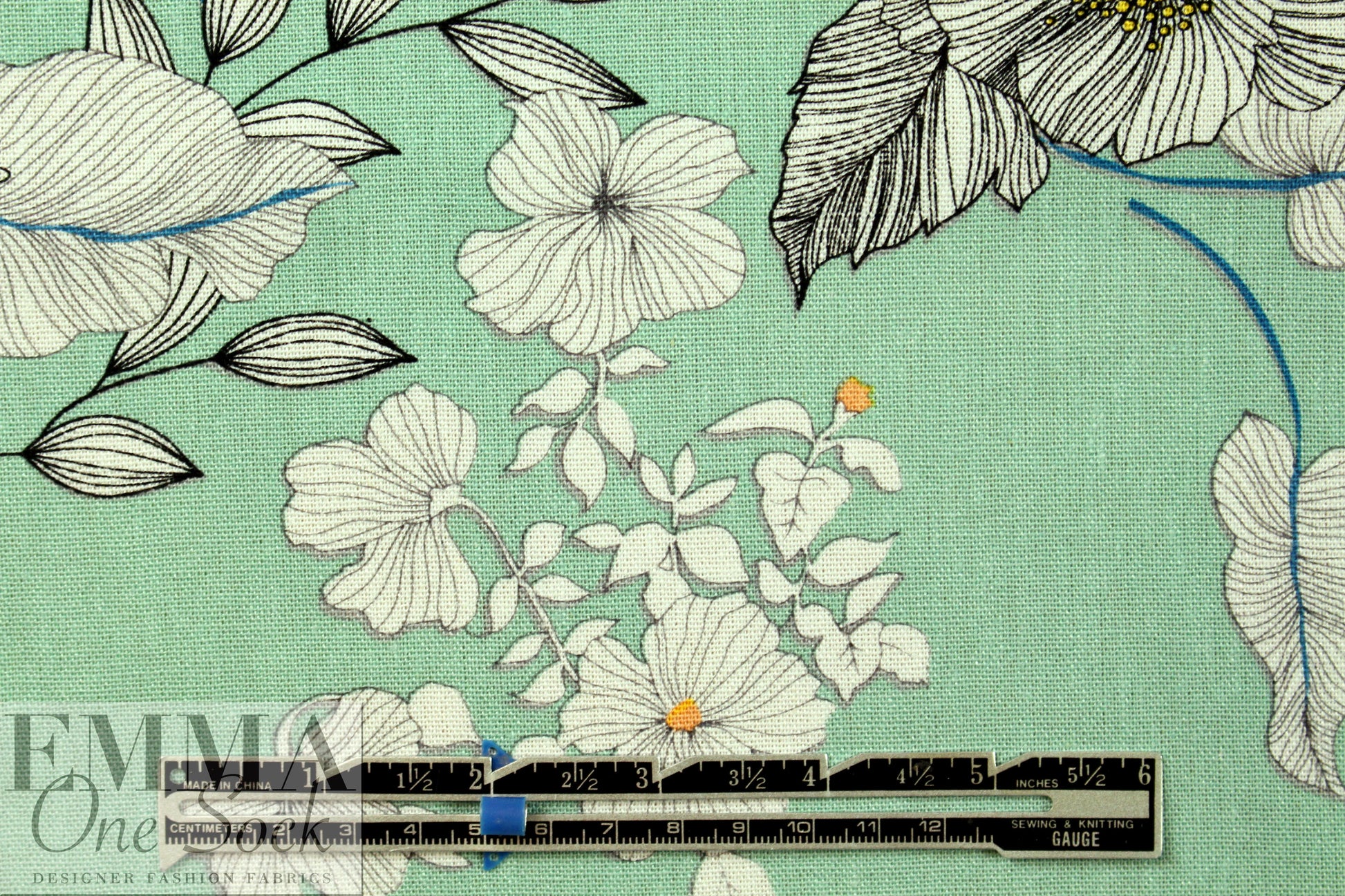 mint botanical rayon/linen woven 1.5 yds