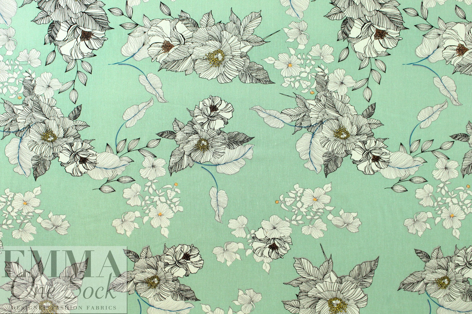 mint botanical rayon/linen woven 1.5 yds