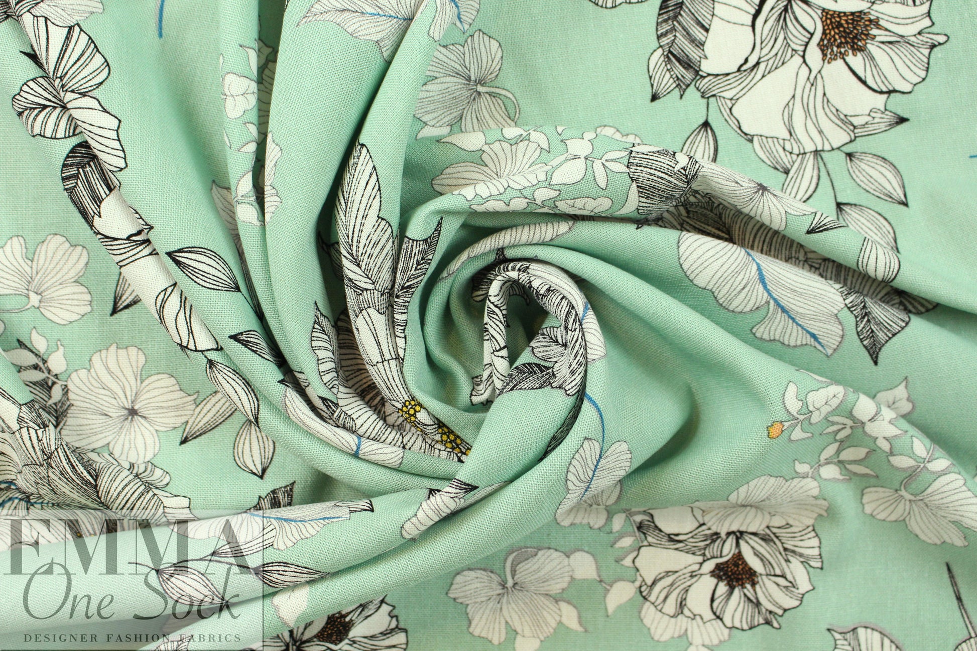mint botanical rayon/linen woven 1.5 yds