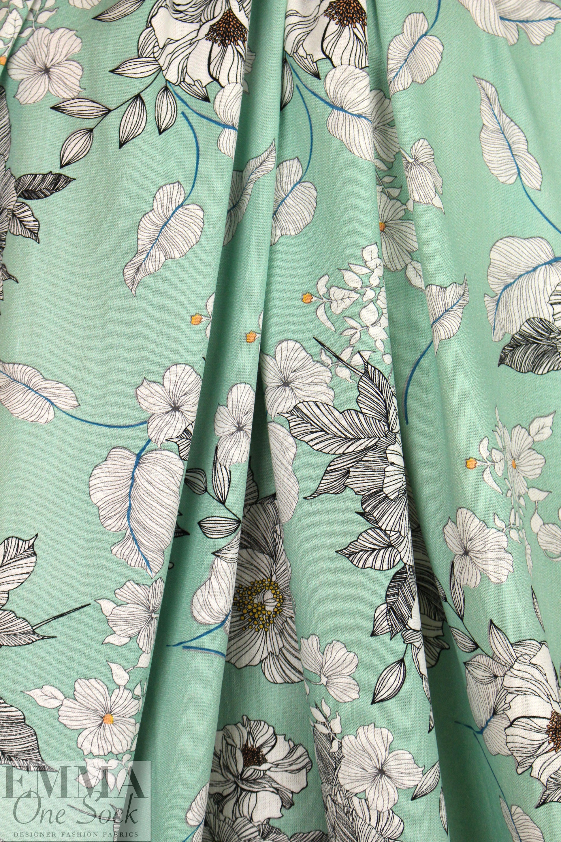 mint botanical rayon/linen woven 1.5 yds