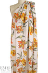 vibrant floral rayon/linen woven - natural/orange 1.875 yd