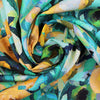 painterly floral rayon/linen woven - teal/maize