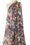 viscose/nylon blossoms on black drapey woven