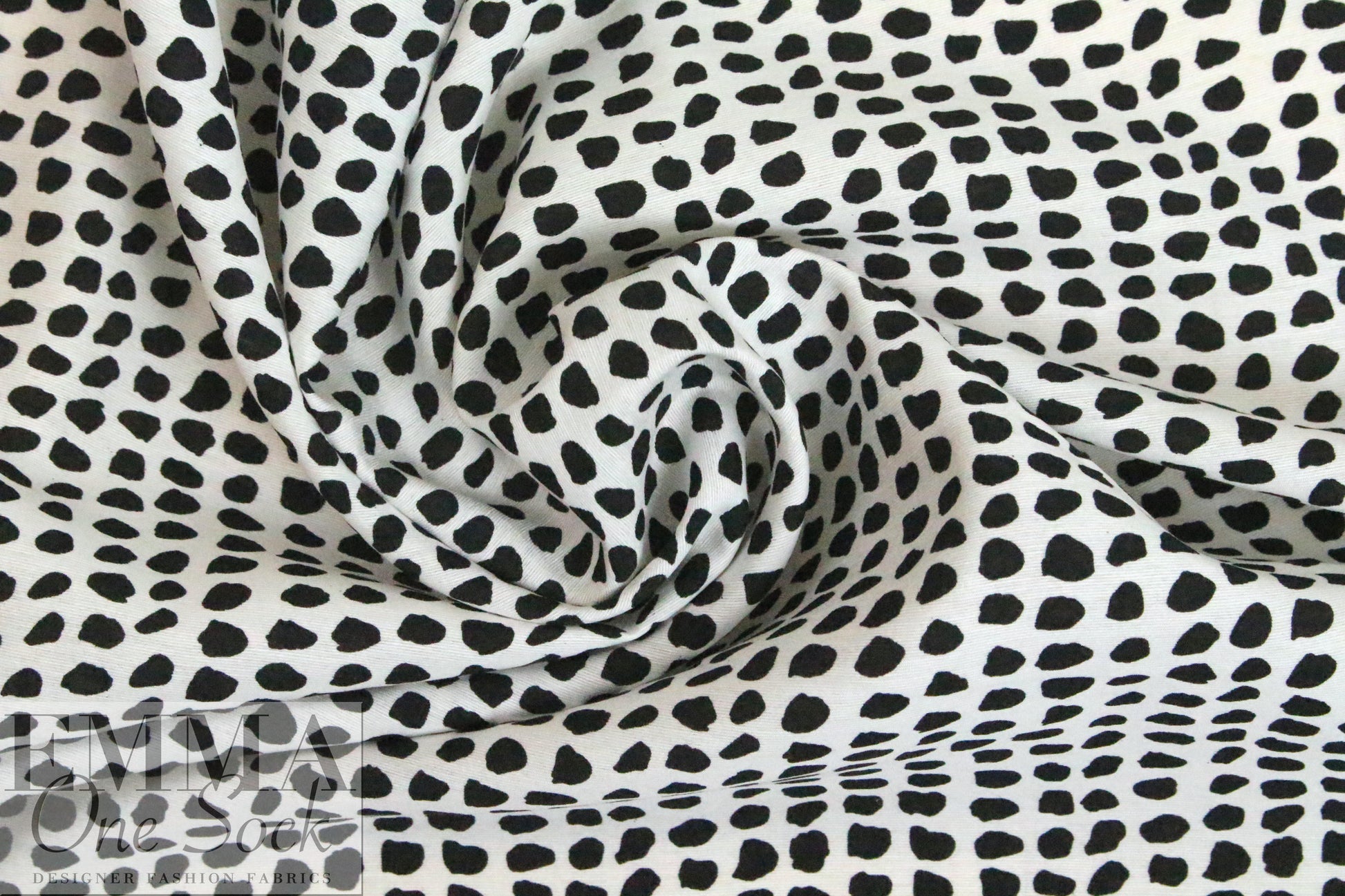viscose/nylon black dots on white woven .75 yds
