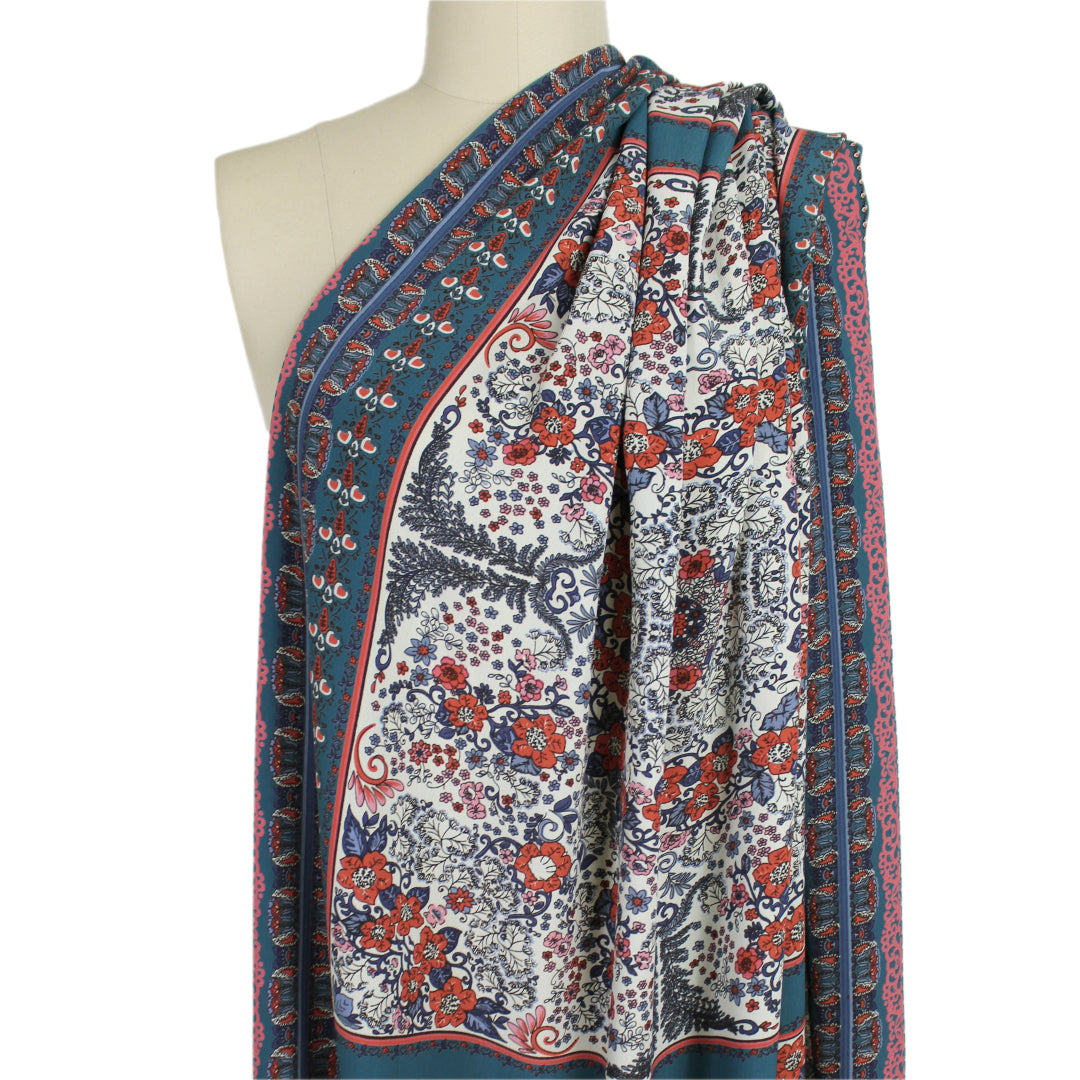 'teal blue floral' printed rayon crepe panel