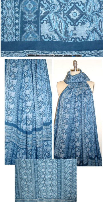 CA designer shades of blue bandana panel rayon woven .85 yds