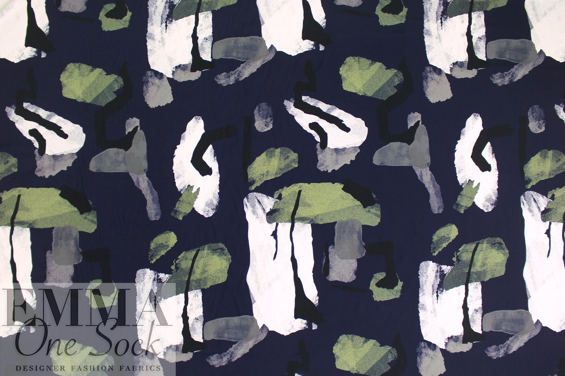 abstract shapes drapey viscose woven - leaf/midnight 1.5 yd