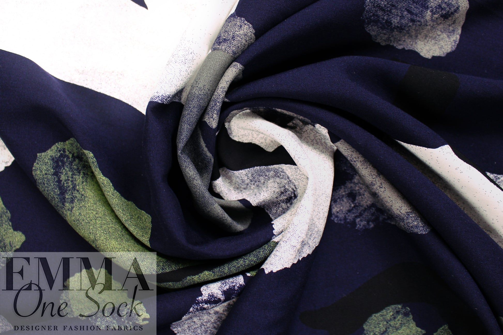 abstract shapes drapey viscose woven - leaf/midnight 1.375 yds