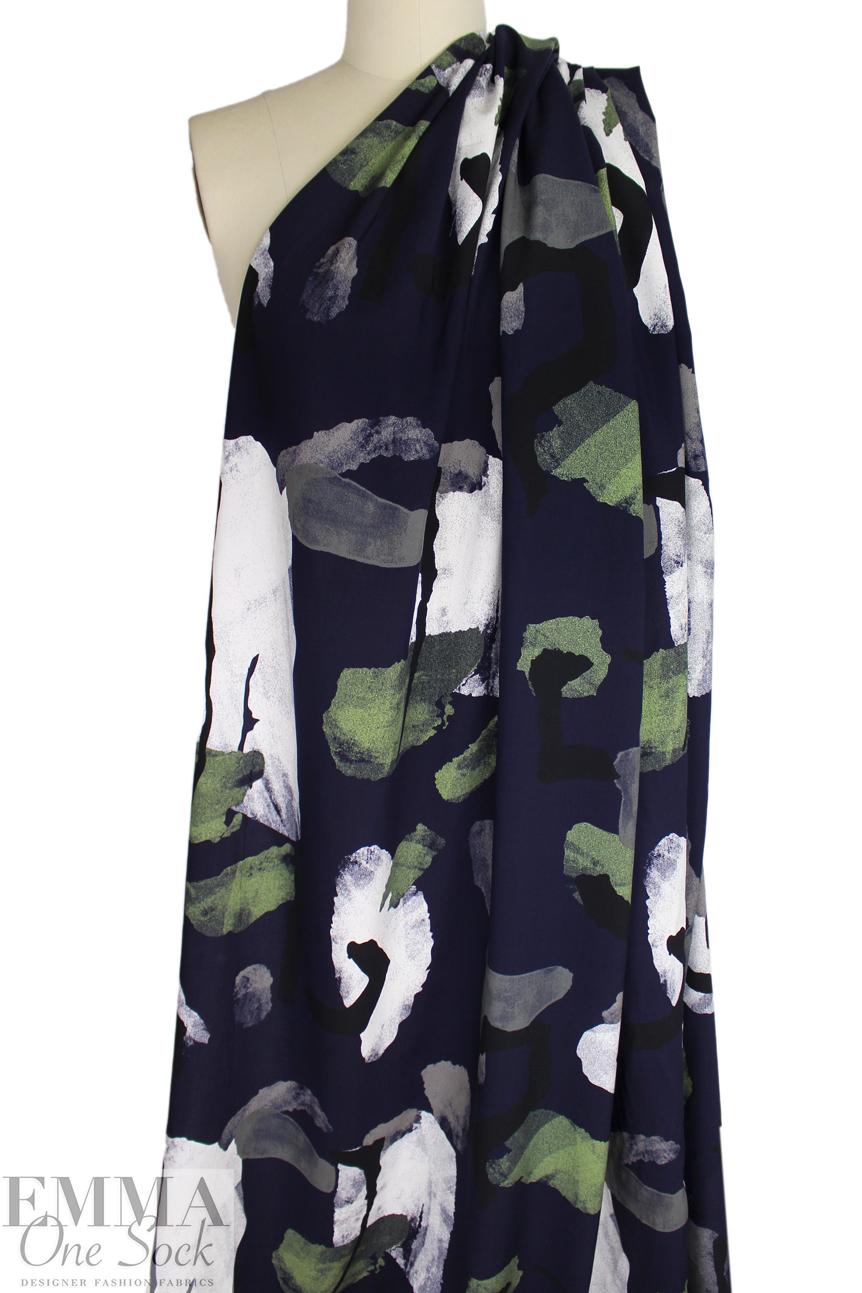 abstract shapes drapey viscose woven - leaf/midnight 1.375 yds