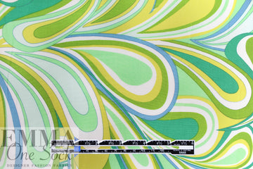 'marbled paper' rayon challis woven - olive/spring green 2 yds