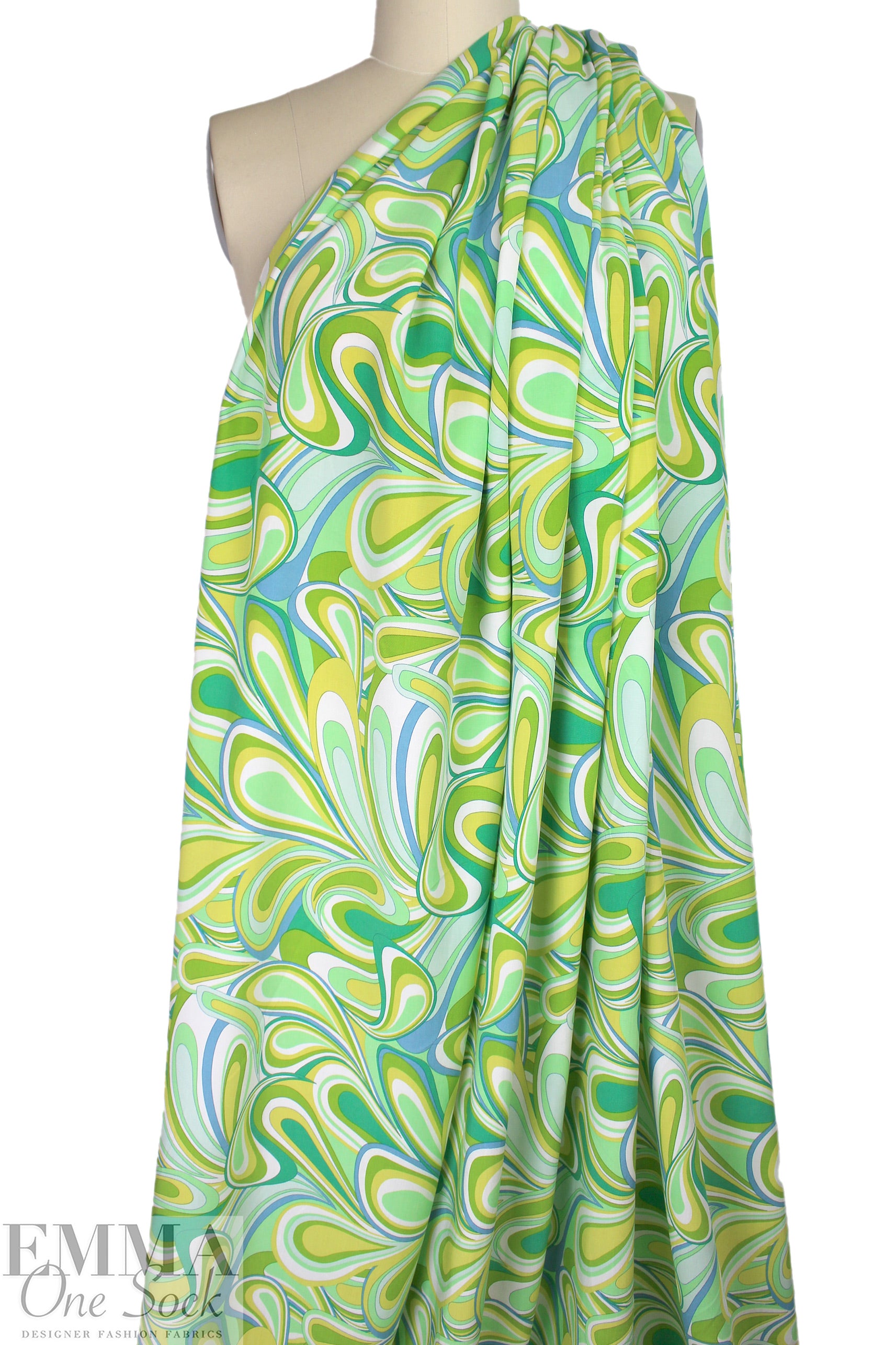 'marbled paper' rayon challis woven - olive/spring green 2.25 yd