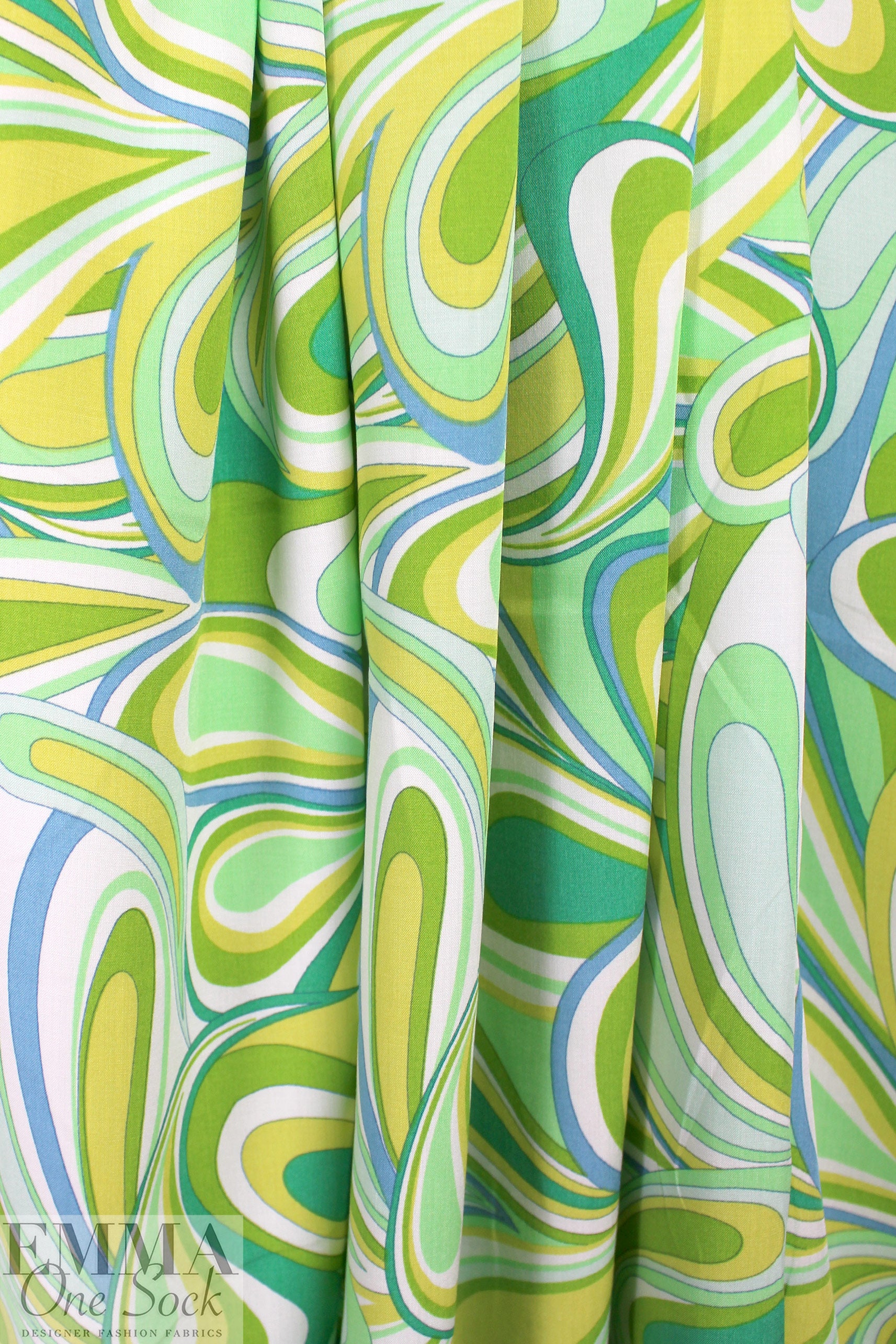'marbled paper' rayon challis woven - olive/spring green 1.875 yd