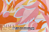 'layered leaves' rayon challis woven - pumpkin/light pink 1.5 yd