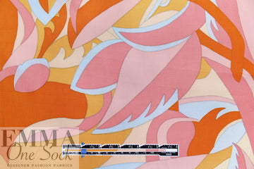 'layered leaves' rayon challis woven - pumpkin/light pink 1.25 yds