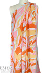'layered leaves' rayon challis woven - pumpkin/light pink 1.875 yd