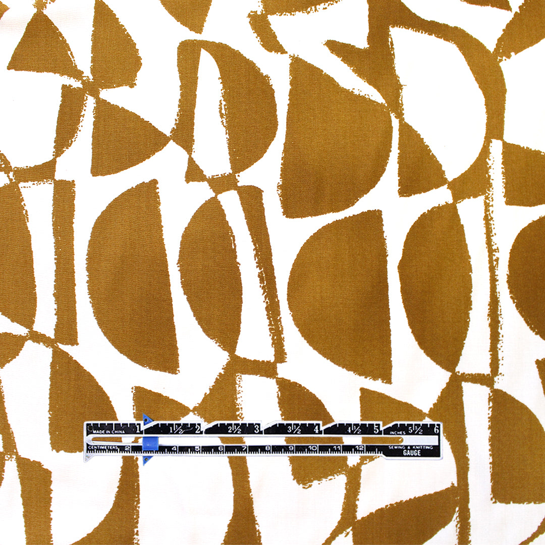 block print style rayon poplin - dijon brown/soft white 1.75 yd