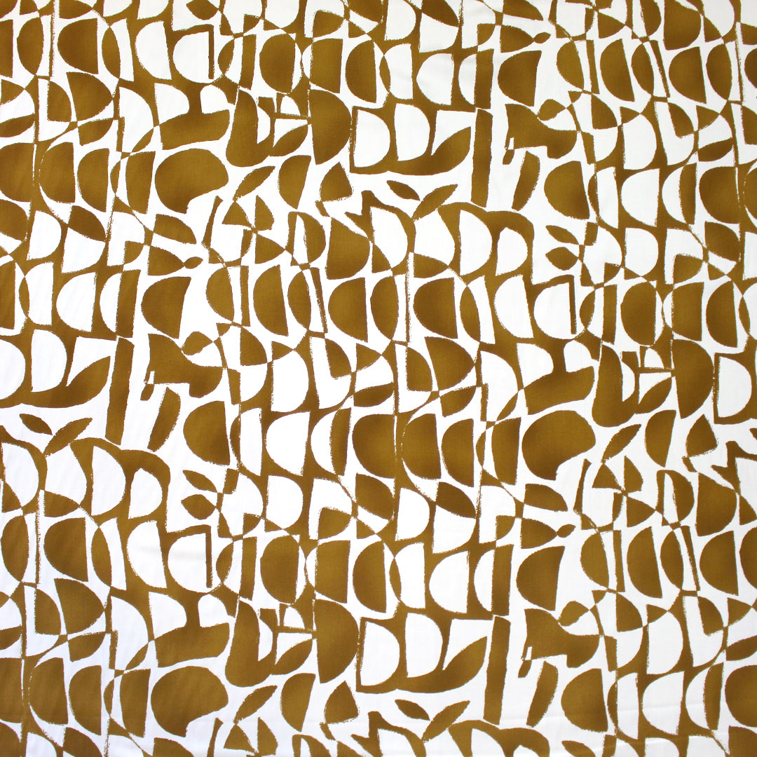 block print style rayon poplin - dijon brown/soft white 1.75 yd
