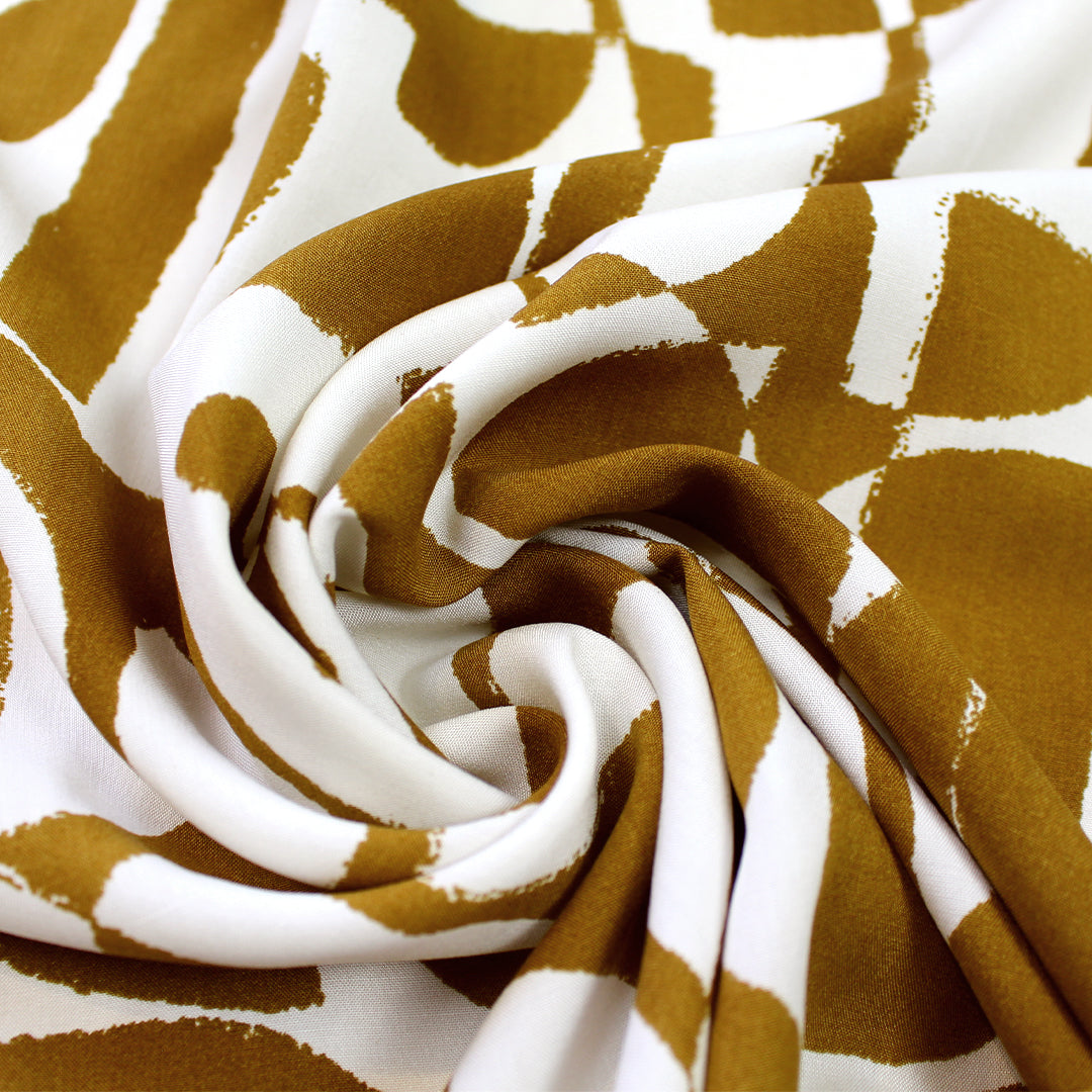 block print style rayon poplin - dijon brown/soft white 1.75 yd