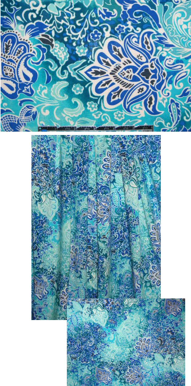 turquoise/cobalt decorative paisley viscose woven