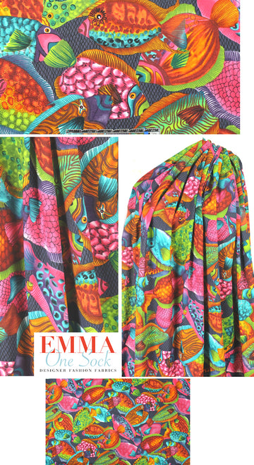 Reyn Sp00ner 'something fishy' graphic rayon shirting