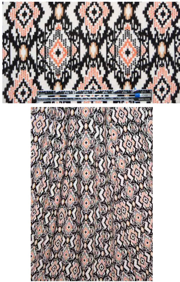 NY designer ikat graphic drapey visc. woven