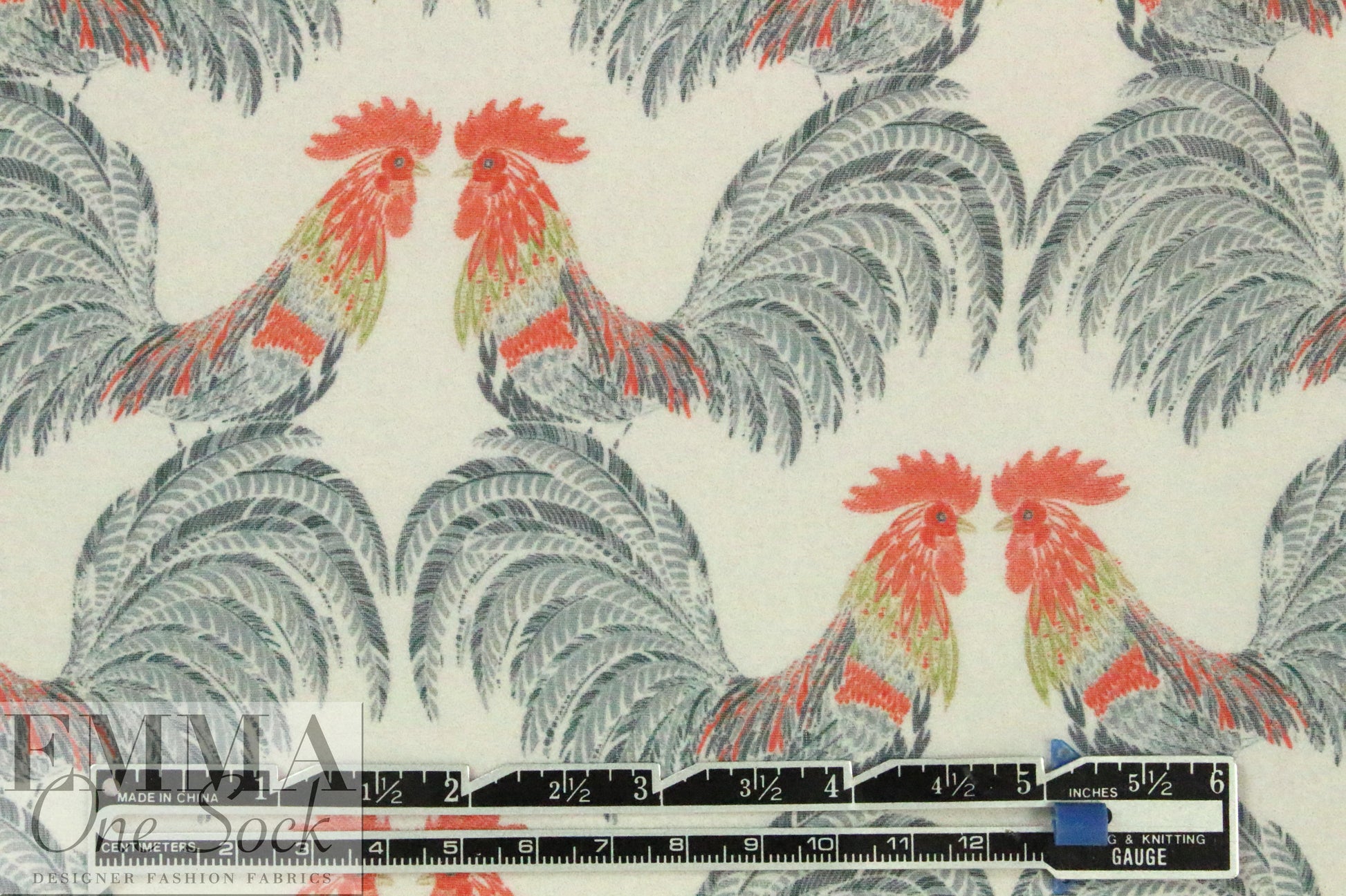 CA designer roosters graphic sheer viscose crepe