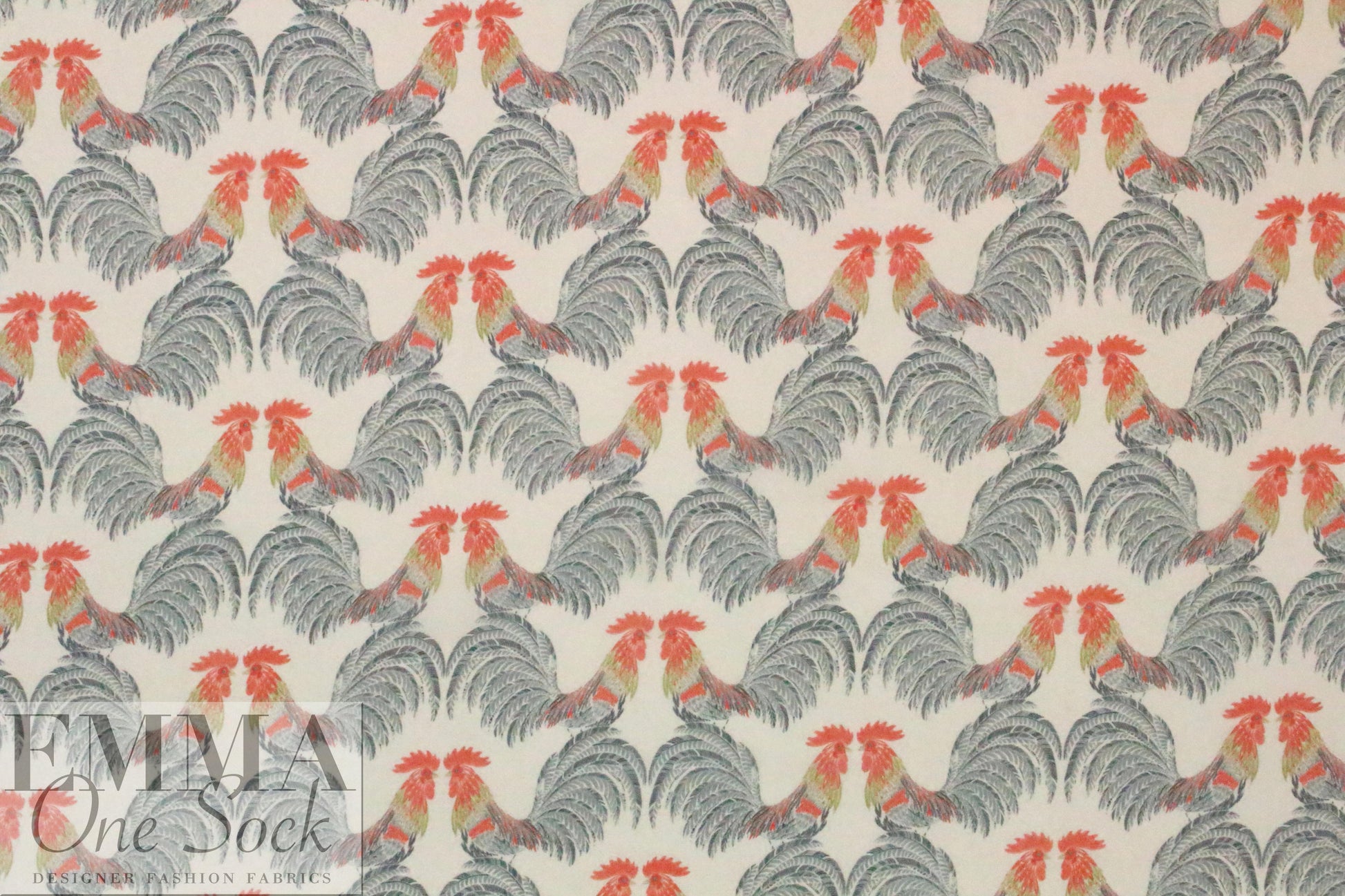 CA designer roosters graphic sheer viscose crepe 1.75 yd