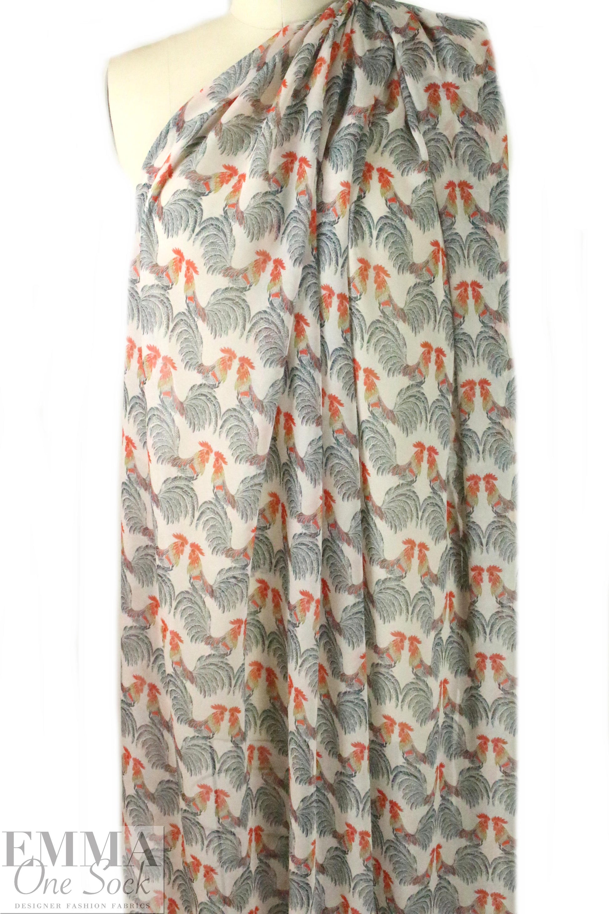 CA designer roosters graphic sheer viscose crepe 1.75 yd